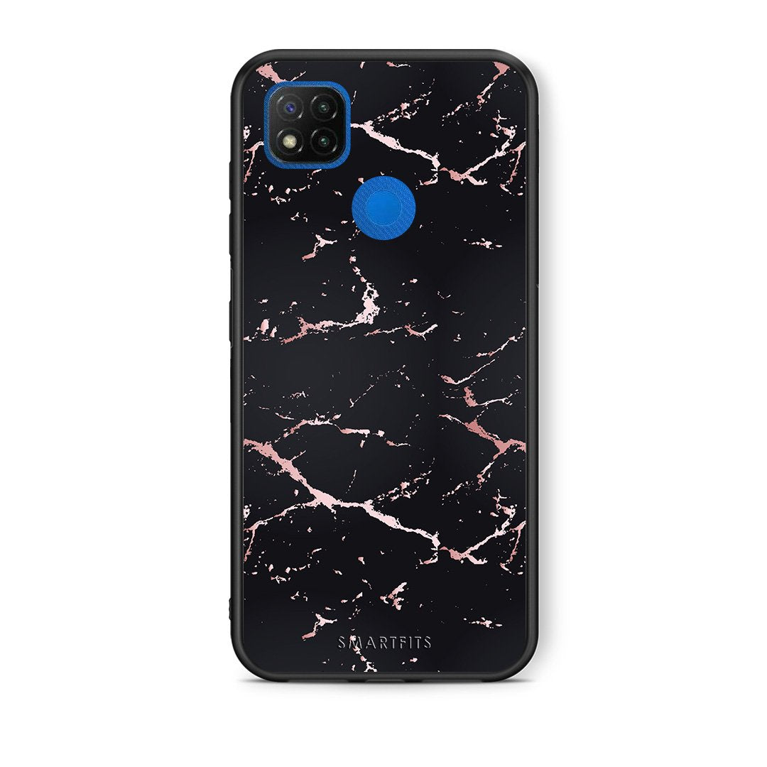 Θήκη Xiaomi Redmi 9C Black Rosegold Marble από τη Smartfits με σχέδιο στο πίσω μέρος και μαύρο περίβλημα | Xiaomi Redmi 9C Black Rosegold Marble case with colorful back and black bezels