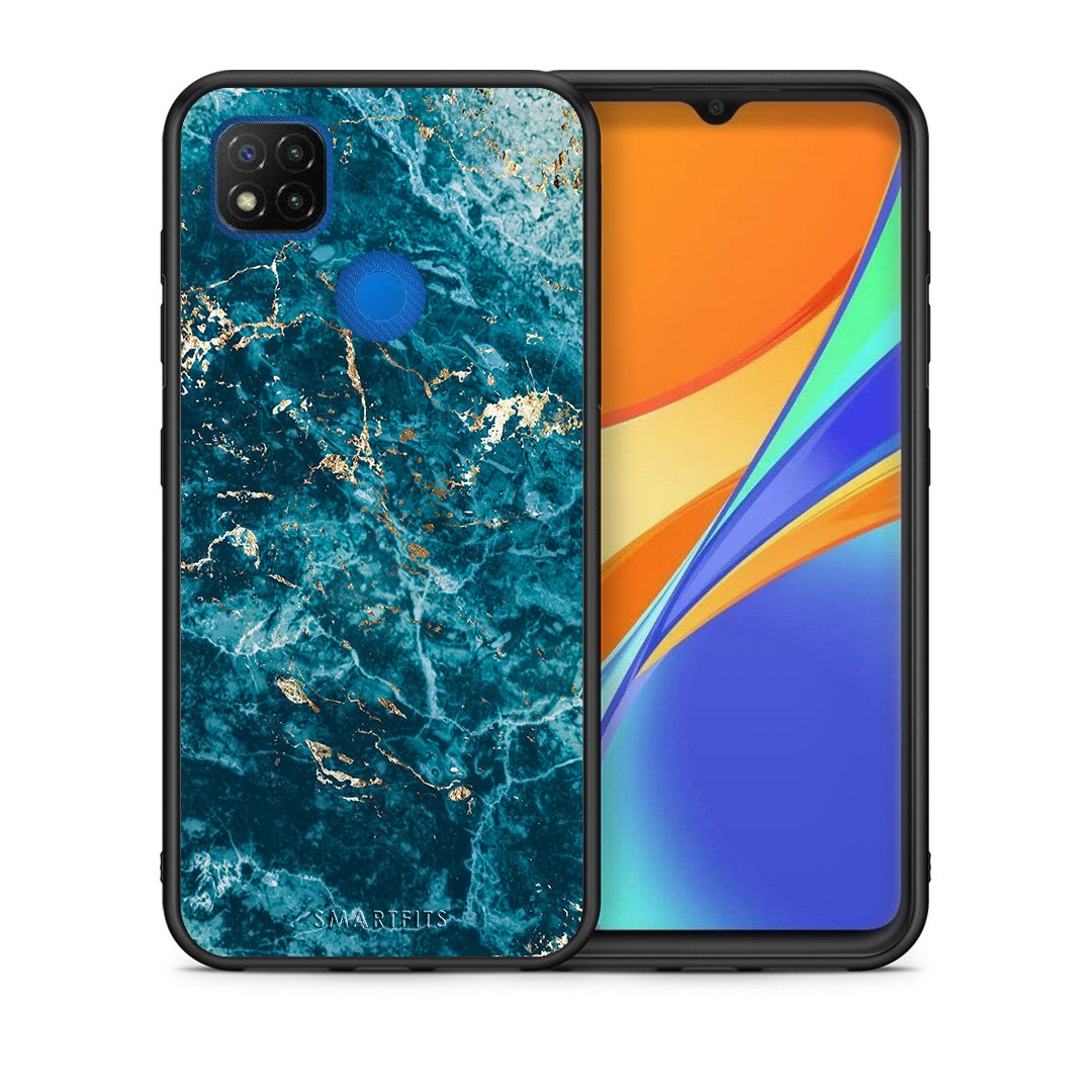Θήκη Xiaomi Redmi 9C Marble Blue από τη Smartfits με σχέδιο στο πίσω μέρος και μαύρο περίβλημα | Xiaomi Redmi 9C Marble Blue case with colorful back and black bezels