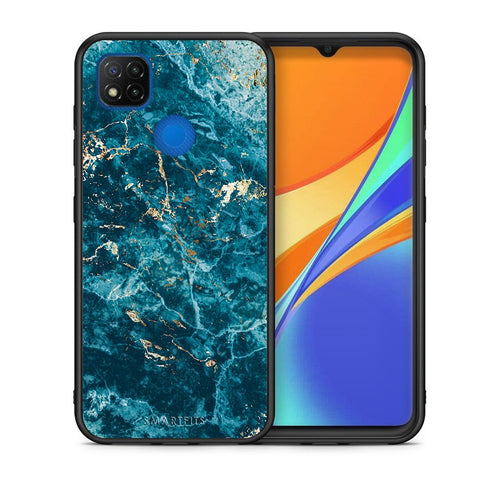 Θήκη Xiaomi Redmi 9C Marble Blue από τη Smartfits με σχέδιο στο πίσω μέρος και μαύρο περίβλημα | Xiaomi Redmi 9C Marble Blue case with colorful back and black bezels