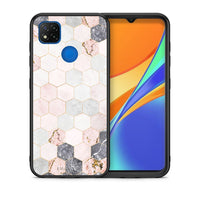 Thumbnail for Θήκη Xiaomi Redmi 9C Hexagon Pink Marble από τη Smartfits με σχέδιο στο πίσω μέρος και μαύρο περίβλημα | Xiaomi Redmi 9C Hexagon Pink Marble case with colorful back and black bezels