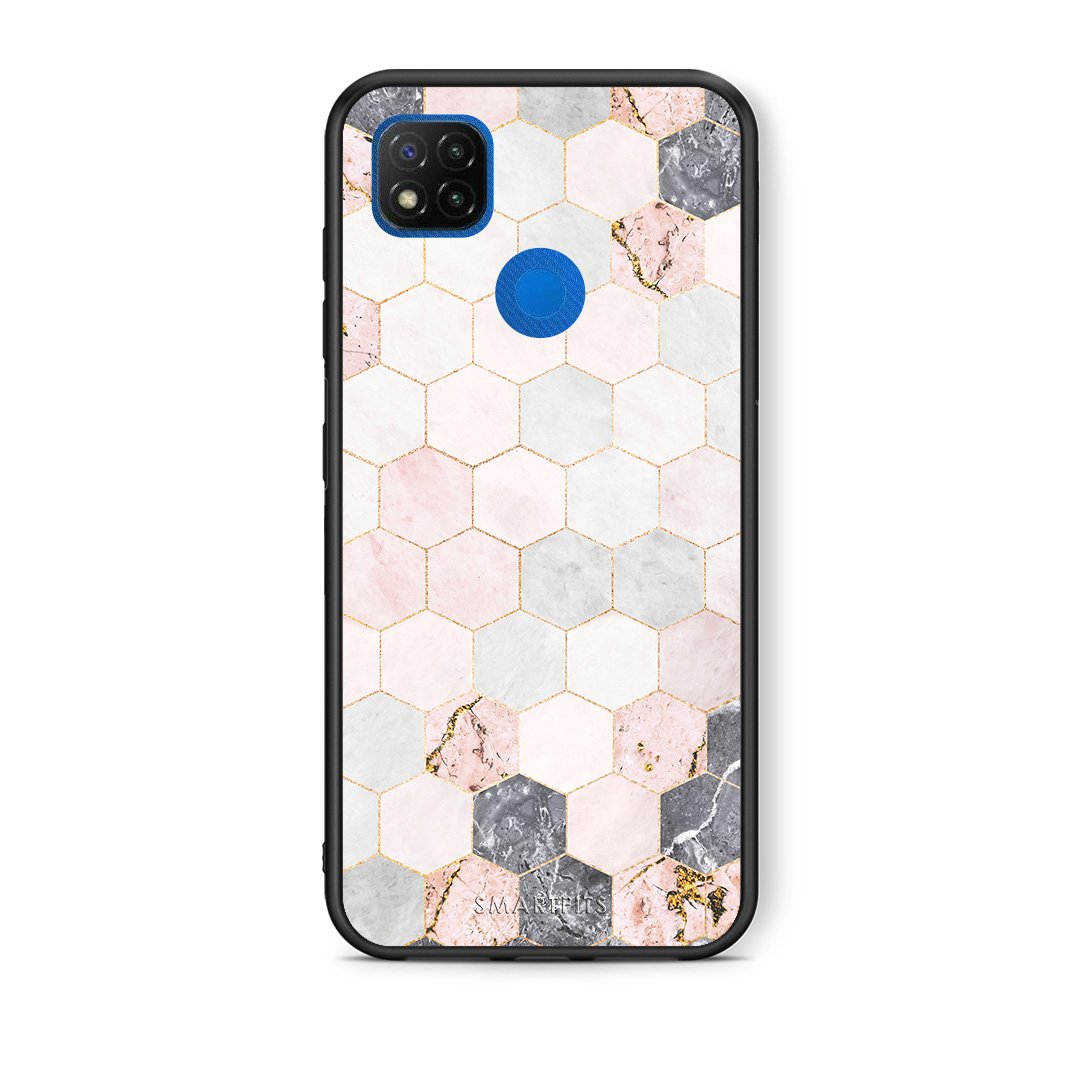 Θήκη Xiaomi Redmi 9C Hexagon Pink Marble από τη Smartfits με σχέδιο στο πίσω μέρος και μαύρο περίβλημα | Xiaomi Redmi 9C Hexagon Pink Marble case with colorful back and black bezels