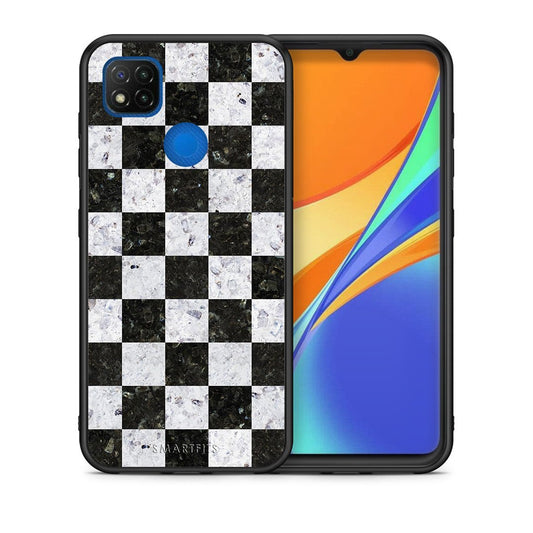 Θήκη Xiaomi Redmi 9C Square Geometric Marble από τη Smartfits με σχέδιο στο πίσω μέρος και μαύρο περίβλημα | Xiaomi Redmi 9C Square Geometric Marble case with colorful back and black bezels