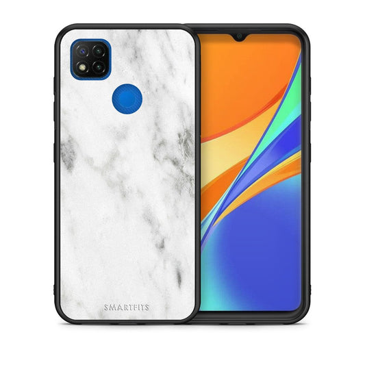 Θήκη Xiaomi Redmi 9C White Marble από τη Smartfits με σχέδιο στο πίσω μέρος και μαύρο περίβλημα | Xiaomi Redmi 9C White Marble case with colorful back and black bezels