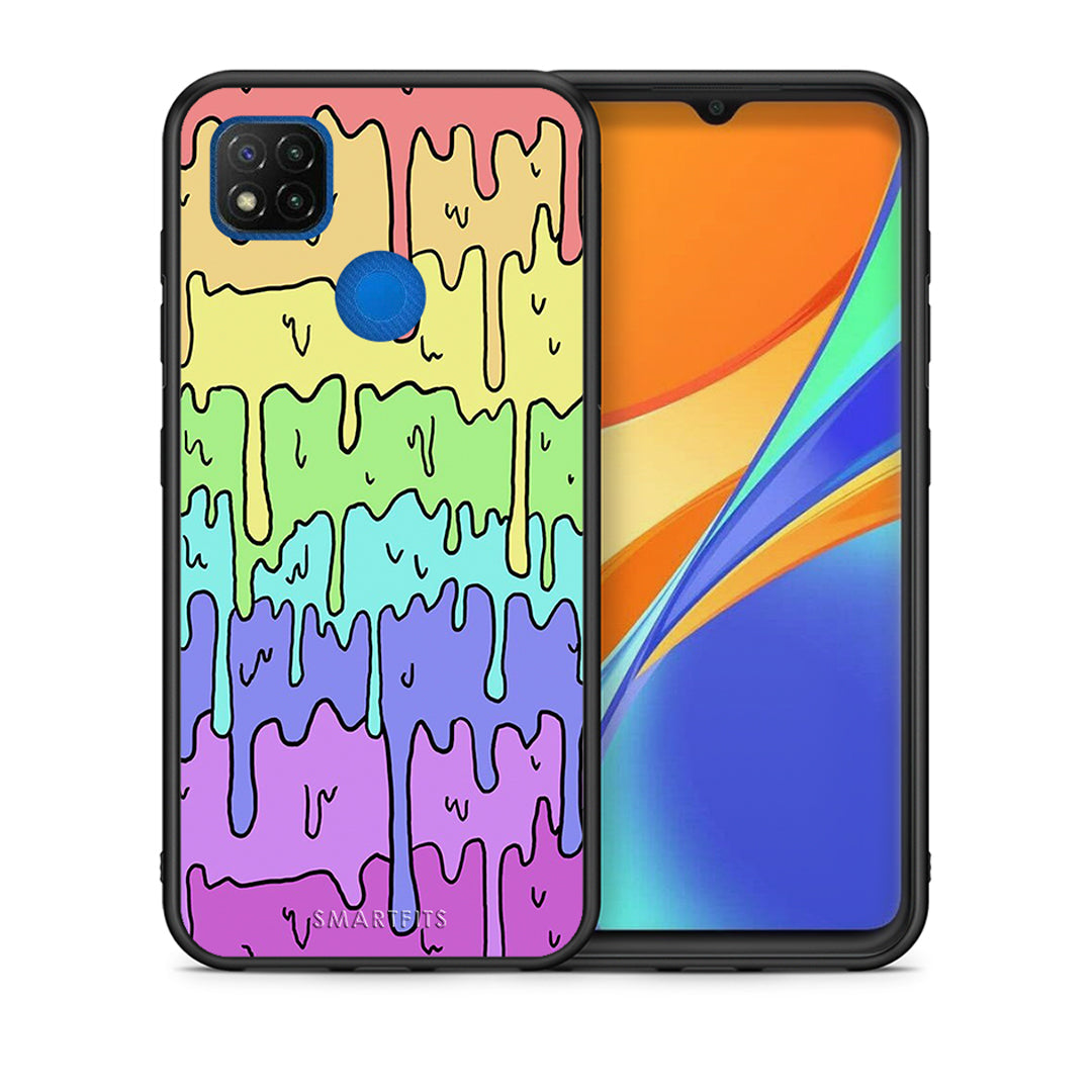 Θήκη Xiaomi Redmi 9C Melting Rainbow από τη Smartfits με σχέδιο στο πίσω μέρος και μαύρο περίβλημα | Xiaomi Redmi 9C Melting Rainbow case with colorful back and black bezels