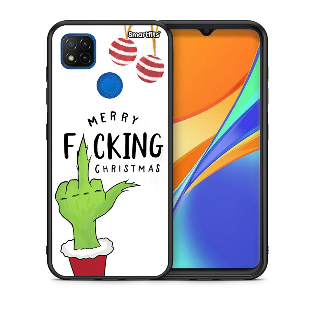 Θήκη Xiaomi Redmi 9C Merry F Xmas από τη Smartfits με σχέδιο στο πίσω μέρος και μαύρο περίβλημα | Xiaomi Redmi 9C Merry F Xmas case with colorful back and black bezels