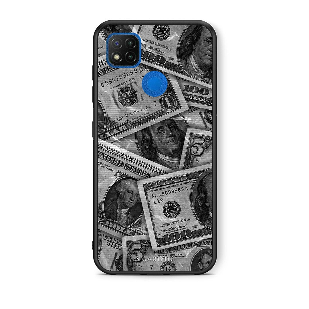 Θήκη Xiaomi Redmi 9C Money Dollars από τη Smartfits με σχέδιο στο πίσω μέρος και μαύρο περίβλημα | Xiaomi Redmi 9C Money Dollars case with colorful back and black bezels