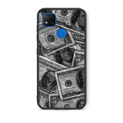 Θήκη Xiaomi Redmi 9C Money Dollars από τη Smartfits με σχέδιο στο πίσω μέρος και μαύρο περίβλημα | Xiaomi Redmi 9C Money Dollars case with colorful back and black bezels