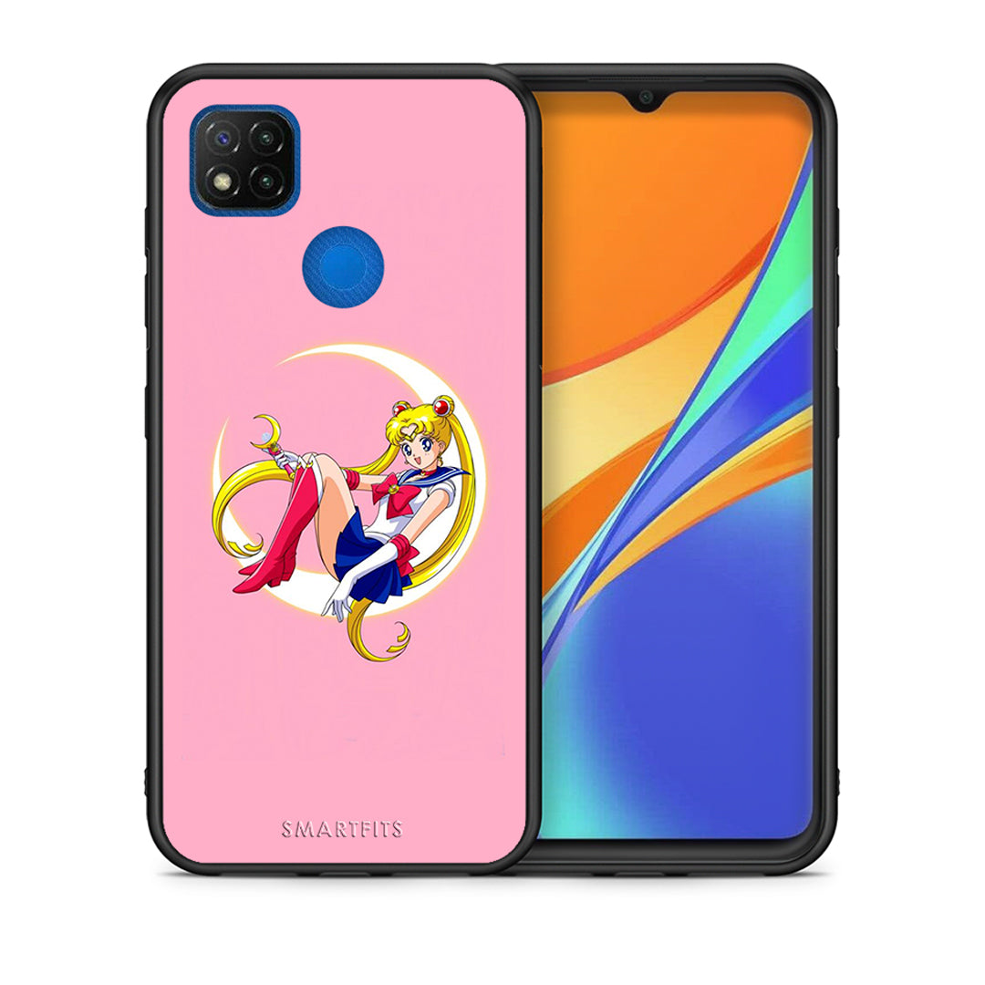 Θήκη Xiaomi Redmi 9C Moon Girl από τη Smartfits με σχέδιο στο πίσω μέρος και μαύρο περίβλημα | Xiaomi Redmi 9C Moon Girl case with colorful back and black bezels