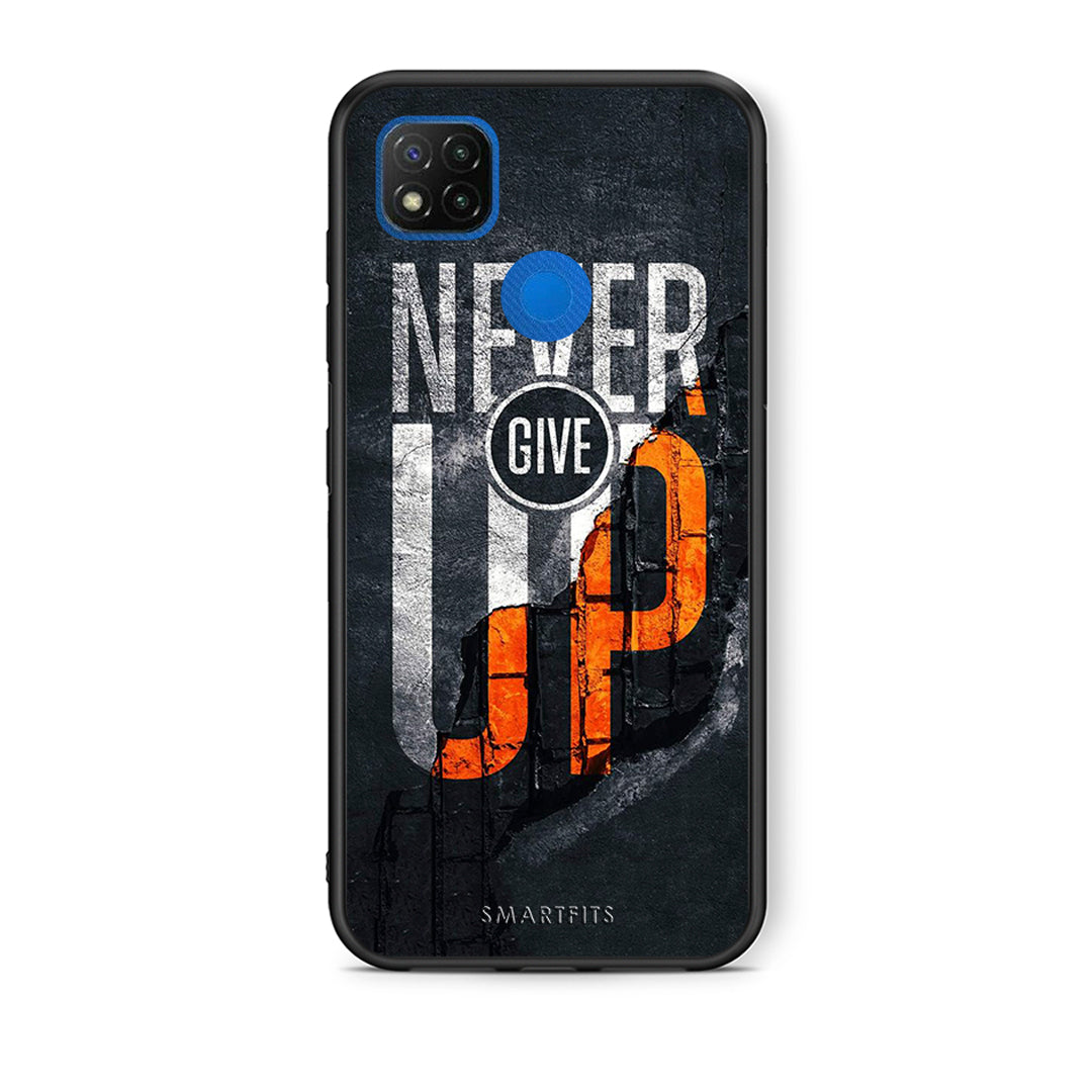 Θήκη Αγίου Βαλεντίνου Xiaomi Redmi 9C Never Give Up από τη Smartfits με σχέδιο στο πίσω μέρος και μαύρο περίβλημα | Xiaomi Redmi 9C Never Give Up case with colorful back and black bezels