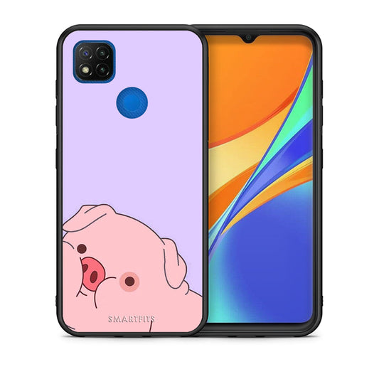 Θήκη Αγίου Βαλεντίνου Xiaomi Redmi 9C Pig Love 2 από τη Smartfits με σχέδιο στο πίσω μέρος και μαύρο περίβλημα | Xiaomi Redmi 9C Pig Love 2 case with colorful back and black bezels