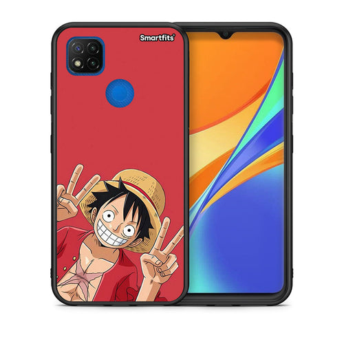 Θήκη Xiaomi Redmi 9C Pirate Luffy από τη Smartfits με σχέδιο στο πίσω μέρος και μαύρο περίβλημα | Xiaomi Redmi 9C Pirate Luffy case with colorful back and black bezels