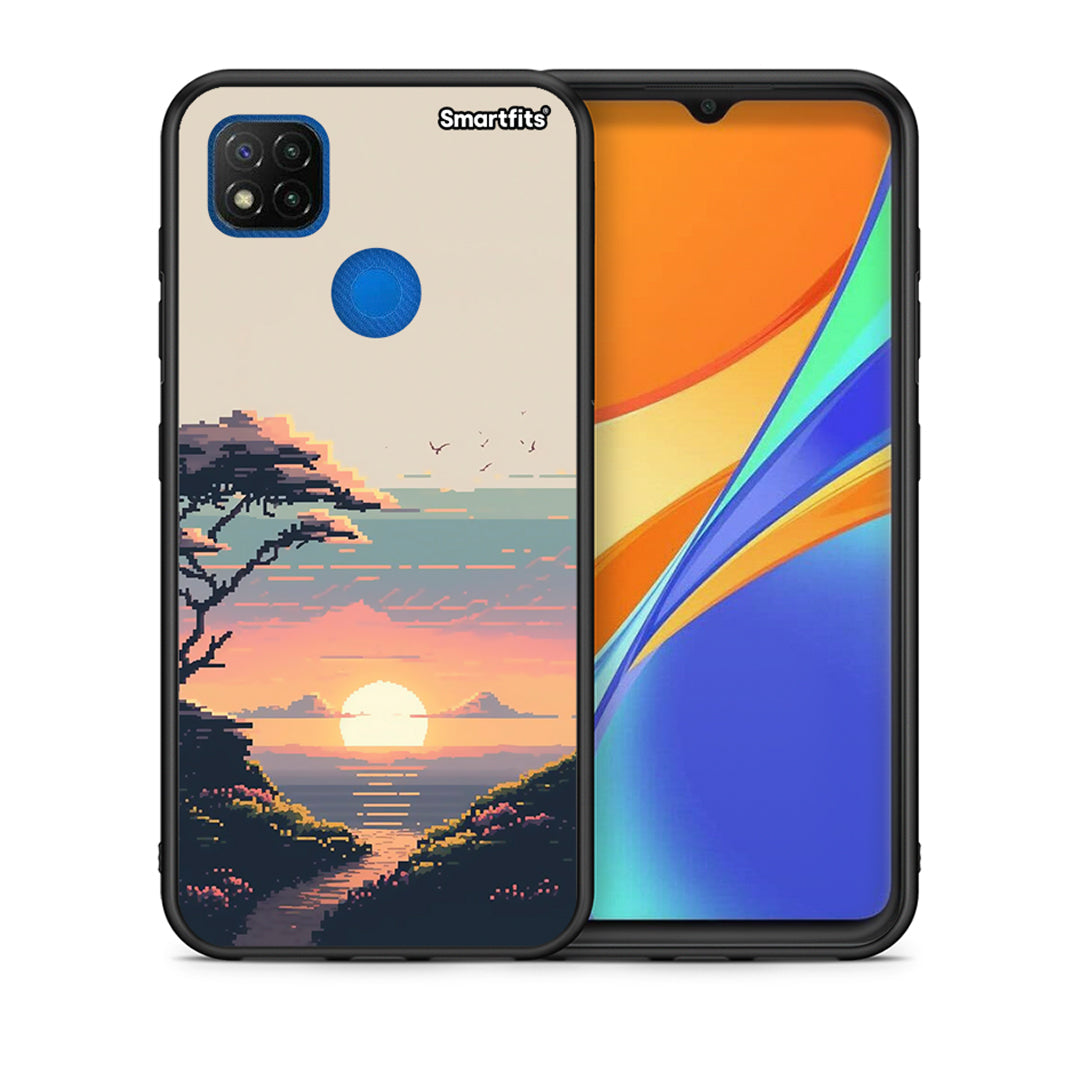 Θήκη Xiaomi Redmi 9C Pixel Sunset από τη Smartfits με σχέδιο στο πίσω μέρος και μαύρο περίβλημα | Xiaomi Redmi 9C Pixel Sunset case with colorful back and black bezels