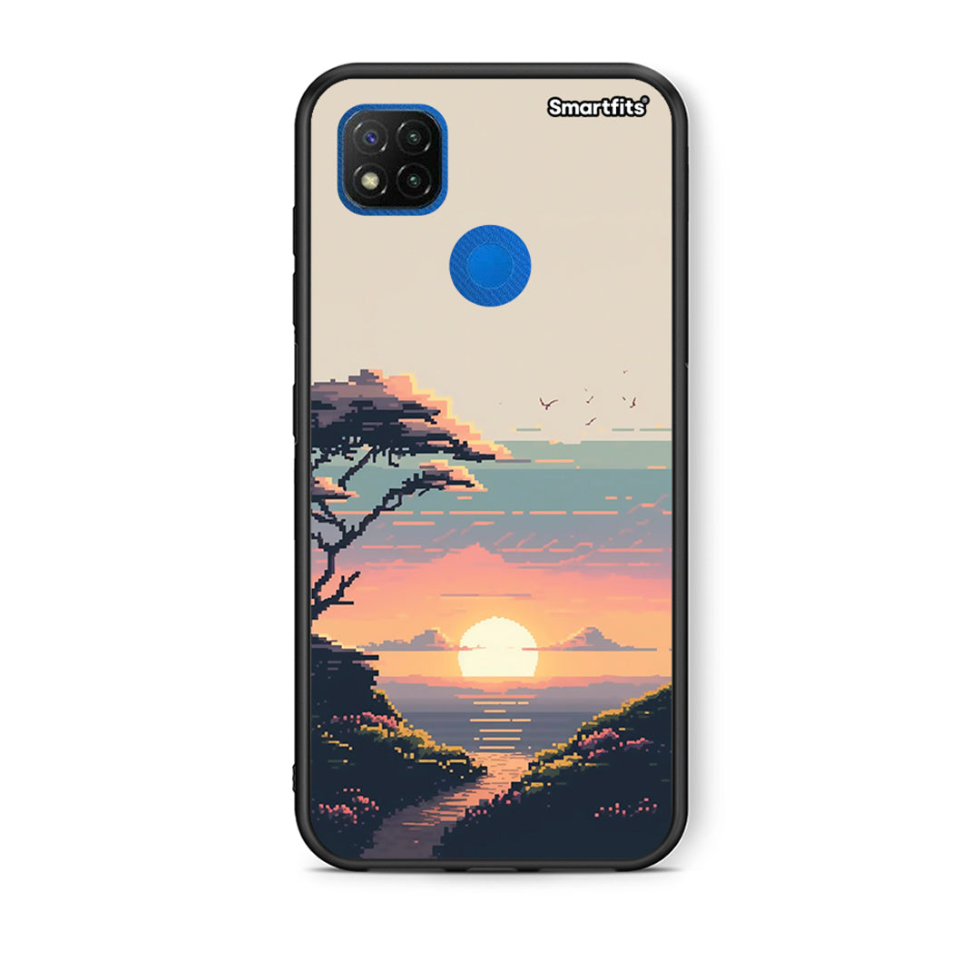 Θήκη Xiaomi Redmi 9C Pixel Sunset από τη Smartfits με σχέδιο στο πίσω μέρος και μαύρο περίβλημα | Xiaomi Redmi 9C Pixel Sunset case with colorful back and black bezels