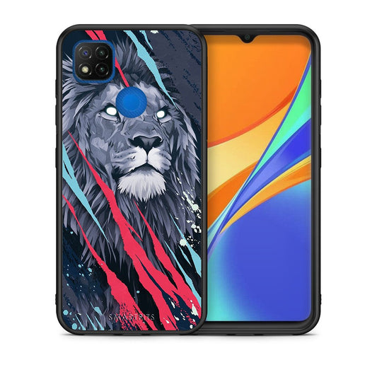Θήκη Xiaomi Redmi 9C Lion Designer PopArt από τη Smartfits με σχέδιο στο πίσω μέρος και μαύρο περίβλημα | Xiaomi Redmi 9C Lion Designer PopArt case with colorful back and black bezels