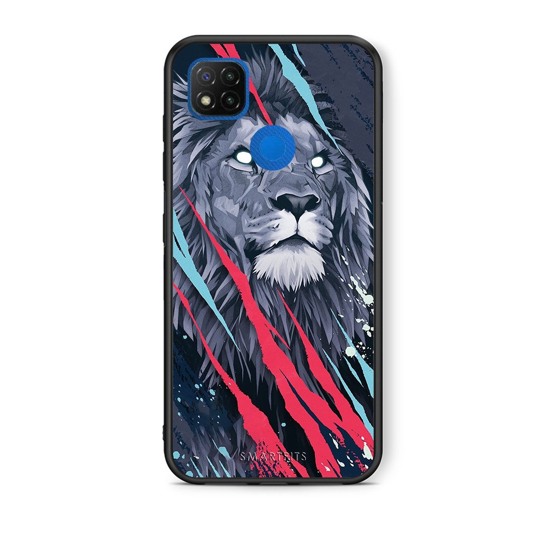 Θήκη Xiaomi Redmi 9C Lion Designer PopArt από τη Smartfits με σχέδιο στο πίσω μέρος και μαύρο περίβλημα | Xiaomi Redmi 9C Lion Designer PopArt case with colorful back and black bezels