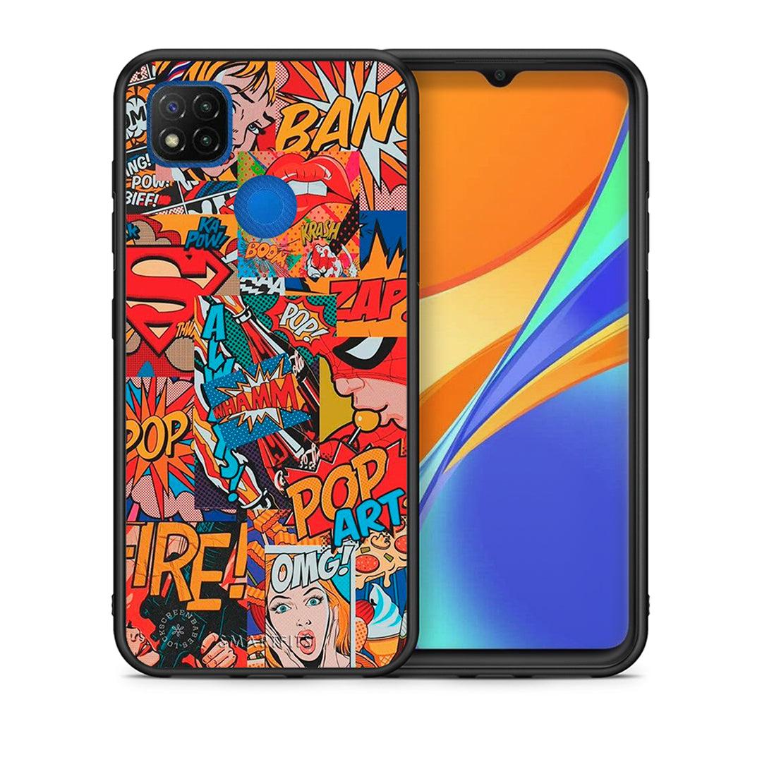 Θήκη Xiaomi Redmi 9C PopArt OMG από τη Smartfits με σχέδιο στο πίσω μέρος και μαύρο περίβλημα | Xiaomi Redmi 9C PopArt OMG case with colorful back and black bezels