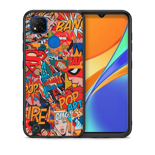 Θήκη Xiaomi Redmi 9C PopArt OMG από τη Smartfits με σχέδιο στο πίσω μέρος και μαύρο περίβλημα | Xiaomi Redmi 9C PopArt OMG case with colorful back and black bezels
