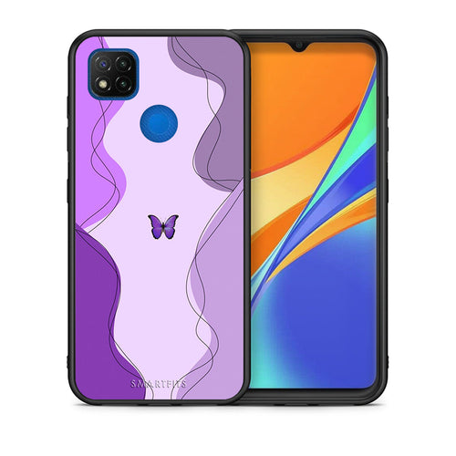 Θήκη Αγίου Βαλεντίνου Xiaomi Redmi 9C Purple Mariposa από τη Smartfits με σχέδιο στο πίσω μέρος και μαύρο περίβλημα | Xiaomi Redmi 9C Purple Mariposa case with colorful back and black bezels