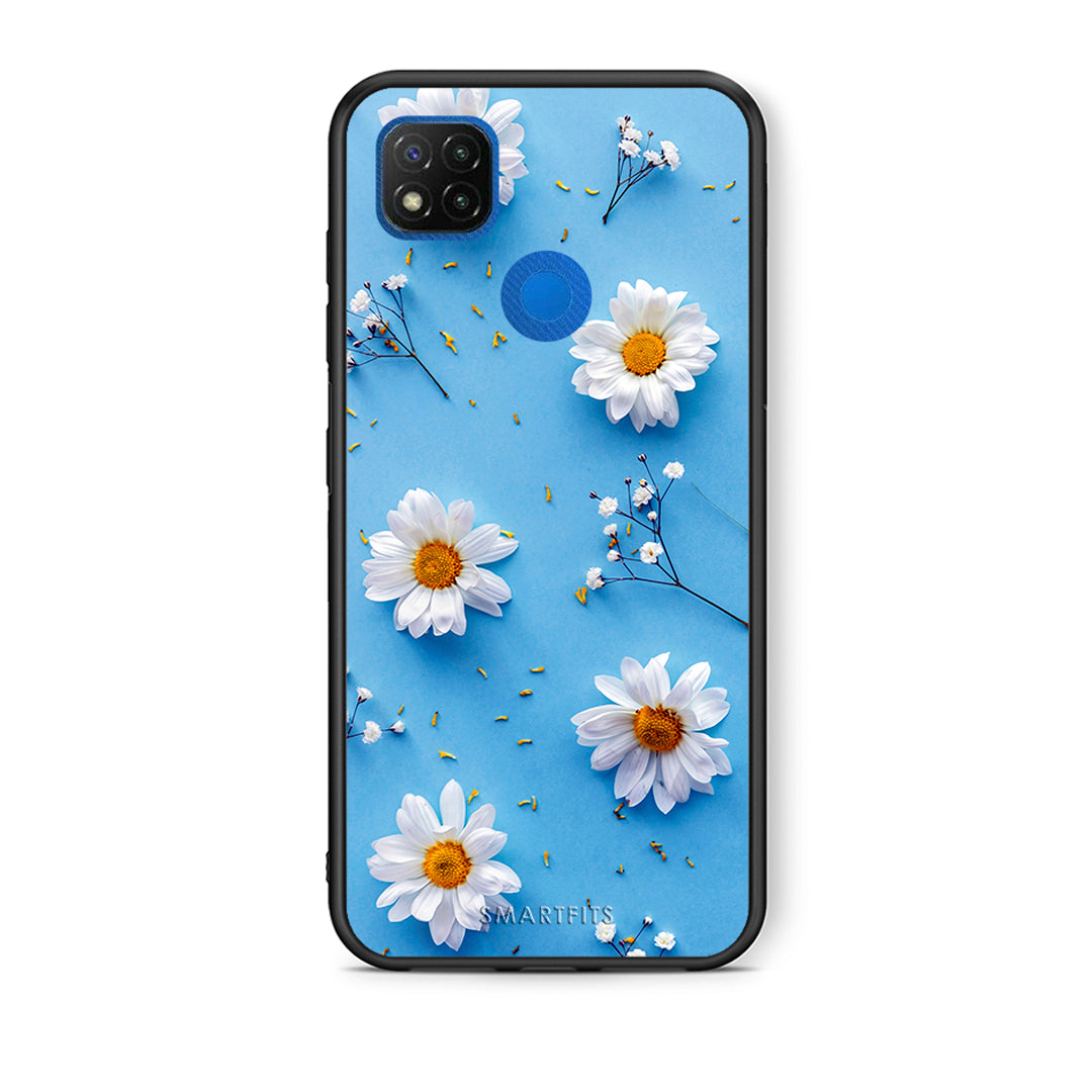 Θήκη Xiaomi Redmi 9C Real Daisies από τη Smartfits με σχέδιο στο πίσω μέρος και μαύρο περίβλημα | Xiaomi Redmi 9C Real Daisies case with colorful back and black bezels