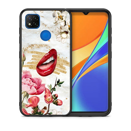 Θήκη Xiaomi Redmi 9C Red Lips από τη Smartfits με σχέδιο στο πίσω μέρος και μαύρο περίβλημα | Xiaomi Redmi 9C Red Lips case with colorful back and black bezels