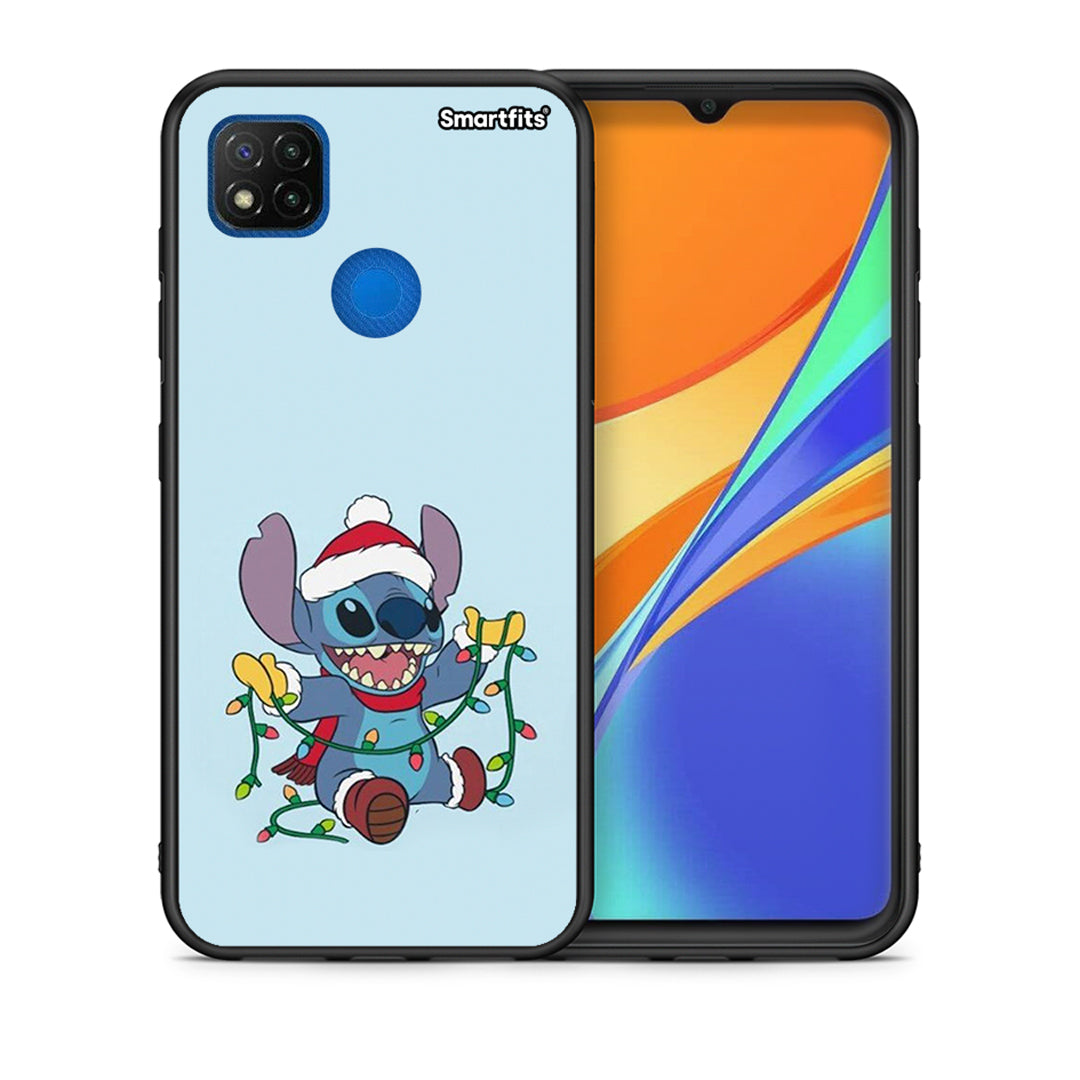 Θήκη Xiaomi Redmi 9C Santa Stich από τη Smartfits με σχέδιο στο πίσω μέρος και μαύρο περίβλημα | Xiaomi Redmi 9C Santa Stich case with colorful back and black bezels