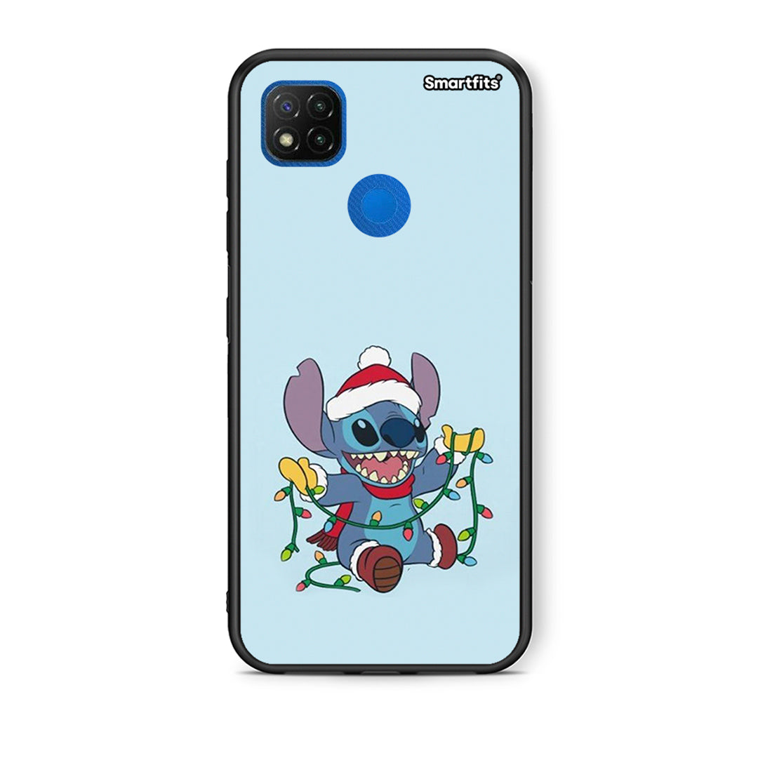 Θήκη Xiaomi Redmi 9C Santa Stich από τη Smartfits με σχέδιο στο πίσω μέρος και μαύρο περίβλημα | Xiaomi Redmi 9C Santa Stich case with colorful back and black bezels