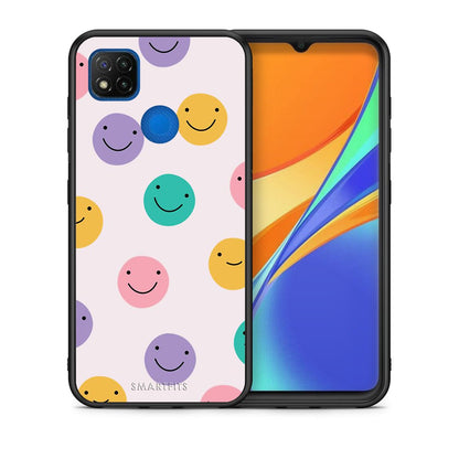 Θήκη Xiaomi Redmi 9C Smiley Faces από τη Smartfits με σχέδιο στο πίσω μέρος και μαύρο περίβλημα | Xiaomi Redmi 9C Smiley Faces case with colorful back and black bezels