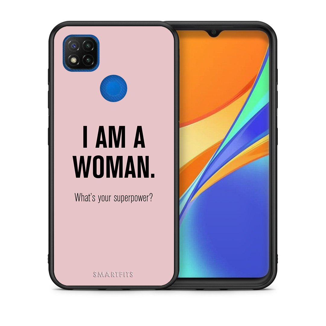 Θήκη Xiaomi Redmi 9C Superpower Woman από τη Smartfits με σχέδιο στο πίσω μέρος και μαύρο περίβλημα | Xiaomi Redmi 9C Superpower Woman case with colorful back and black bezels