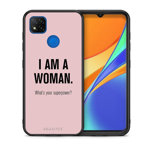 Θήκη Xiaomi Redmi 9C Superpower Woman από τη Smartfits με σχέδιο στο πίσω μέρος και μαύρο περίβλημα | Xiaomi Redmi 9C Superpower Woman case with colorful back and black bezels