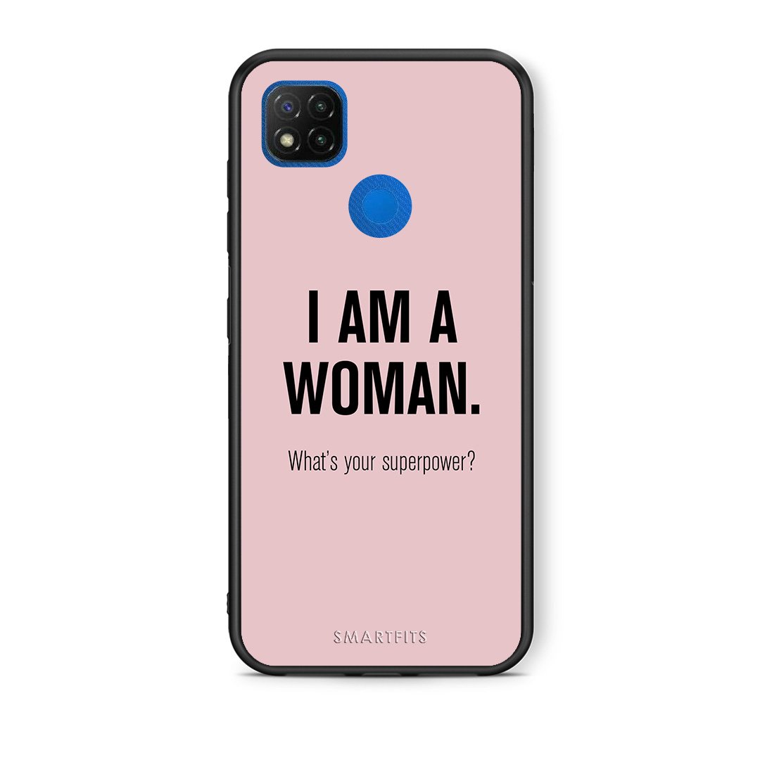 Θήκη Xiaomi Redmi 9C Superpower Woman από τη Smartfits με σχέδιο στο πίσω μέρος και μαύρο περίβλημα | Xiaomi Redmi 9C Superpower Woman case with colorful back and black bezels