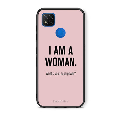 Θήκη Xiaomi Redmi 9C Superpower Woman από τη Smartfits με σχέδιο στο πίσω μέρος και μαύρο περίβλημα | Xiaomi Redmi 9C Superpower Woman case with colorful back and black bezels