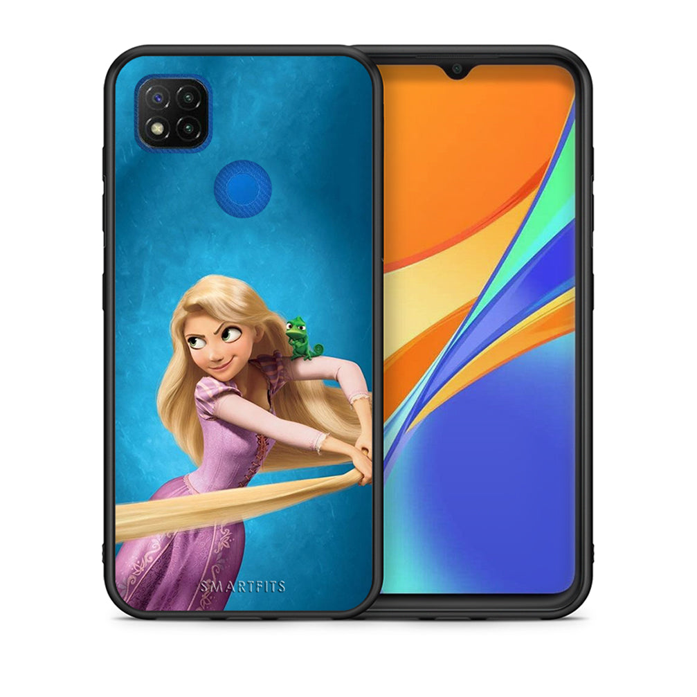 Θήκη Αγίου Βαλεντίνου Xiaomi Redmi 9C Tangled 2 από τη Smartfits με σχέδιο στο πίσω μέρος και μαύρο περίβλημα | Xiaomi Redmi 9C Tangled 2 case with colorful back and black bezels