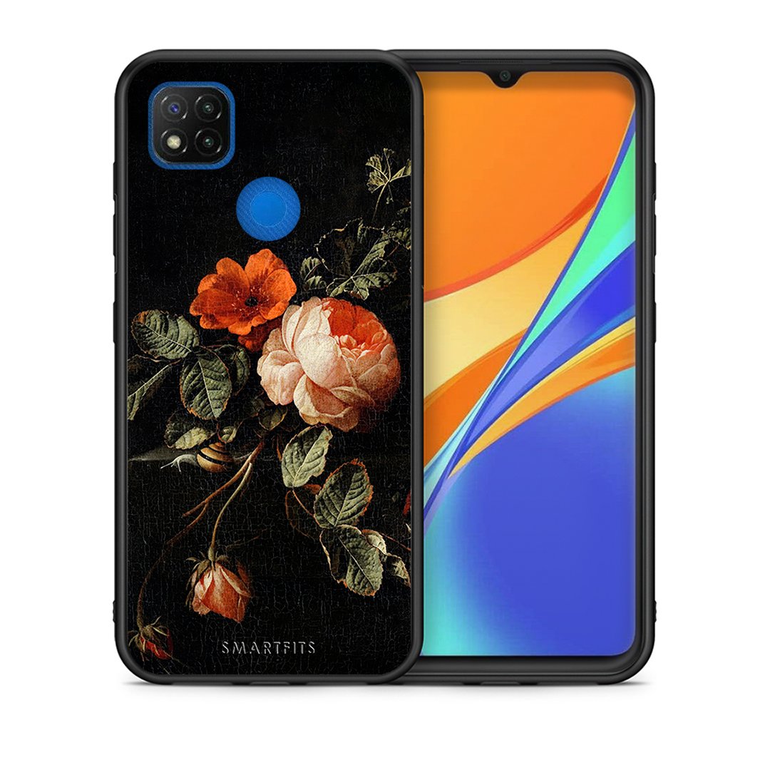Θήκη Xiaomi Redmi 9C Vintage Roses από τη Smartfits με σχέδιο στο πίσω μέρος και μαύρο περίβλημα | Xiaomi Redmi 9C Vintage Roses case with colorful back and black bezels