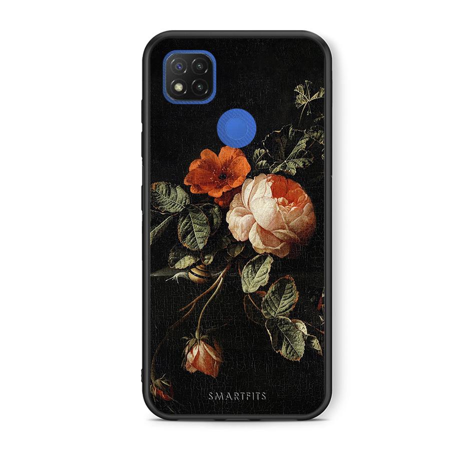 Θήκη Xiaomi Redmi 9C Vintage Roses από τη Smartfits με σχέδιο στο πίσω μέρος και μαύρο περίβλημα | Xiaomi Redmi 9C Vintage Roses case with colorful back and black bezels