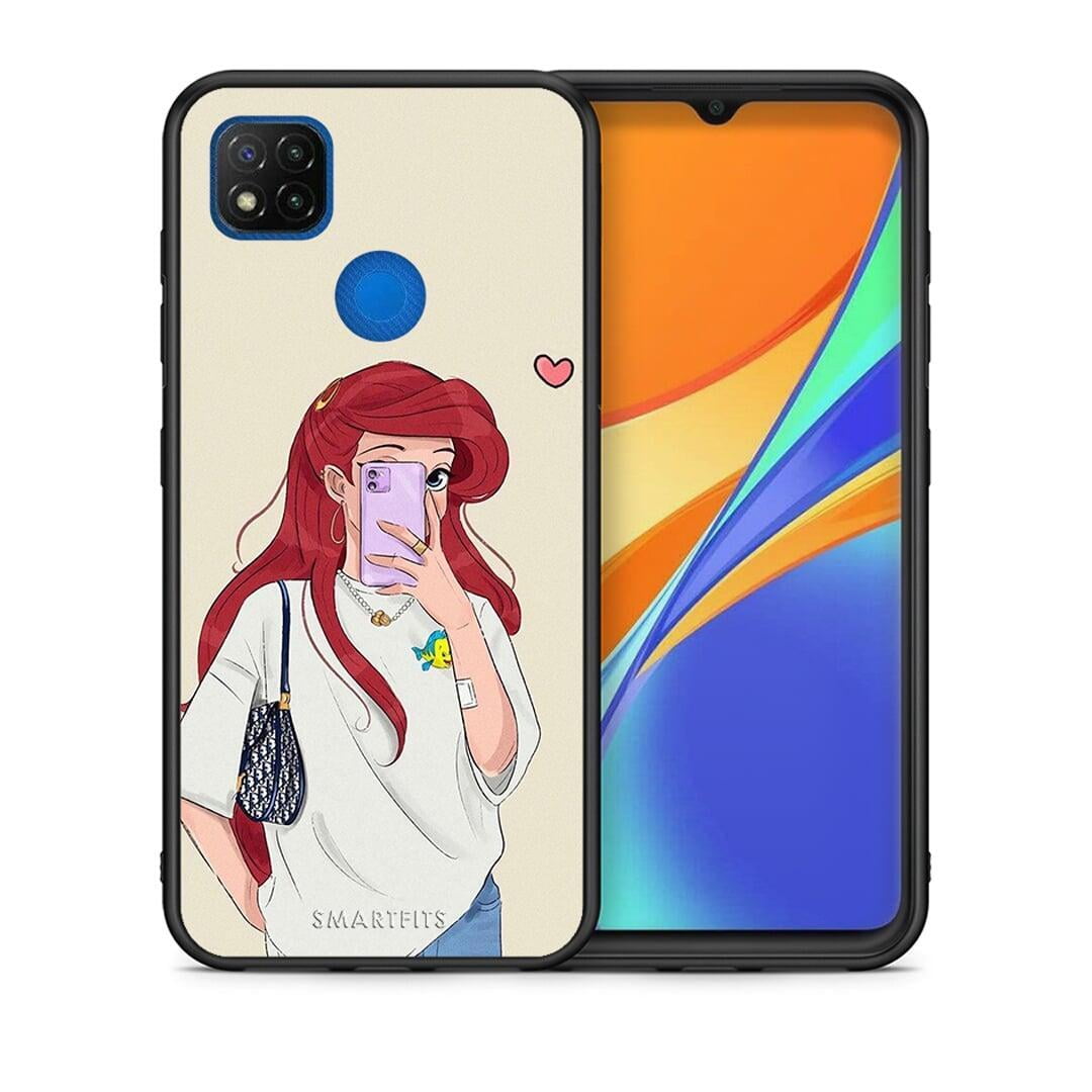 Θήκη Xiaomi Redmi 9C Walking Mermaid από τη Smartfits με σχέδιο στο πίσω μέρος και μαύρο περίβλημα | Xiaomi Redmi 9C Walking Mermaid case with colorful back and black bezels