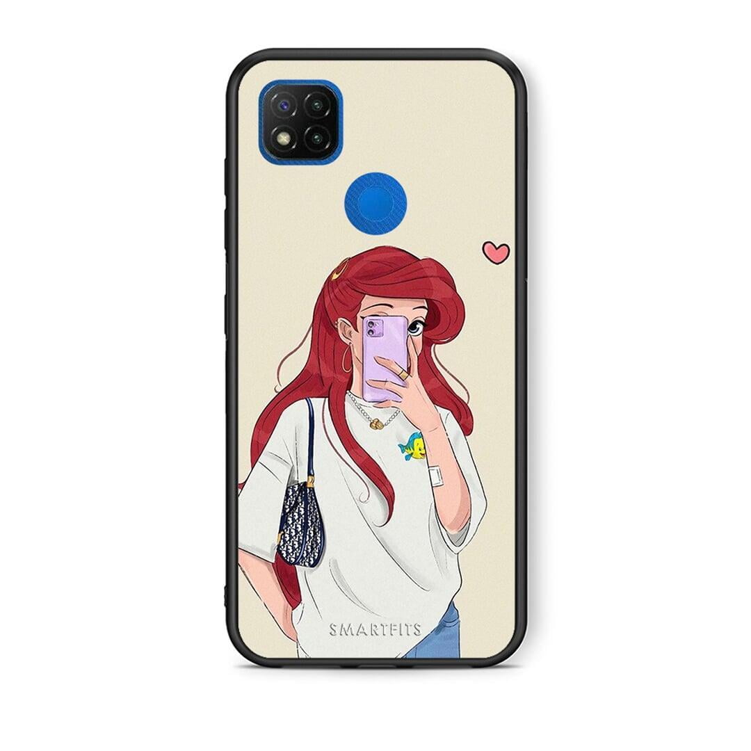 Θήκη Xiaomi Redmi 9C Walking Mermaid από τη Smartfits με σχέδιο στο πίσω μέρος και μαύρο περίβλημα | Xiaomi Redmi 9C Walking Mermaid case with colorful back and black bezels