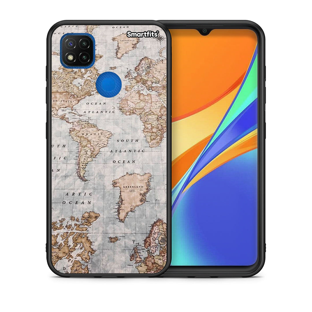 Θήκη Xiaomi Redmi 9C World Map από τη Smartfits με σχέδιο στο πίσω μέρος και μαύρο περίβλημα | Xiaomi Redmi 9C World Map case with colorful back and black bezels