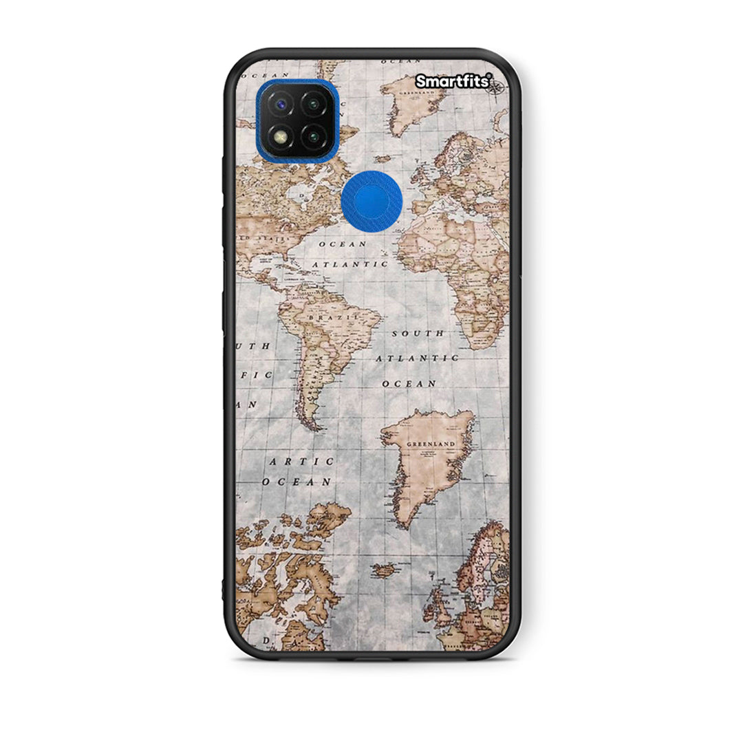 Θήκη Xiaomi Redmi 9C World Map από τη Smartfits με σχέδιο στο πίσω μέρος και μαύρο περίβλημα | Xiaomi Redmi 9C World Map case with colorful back and black bezels