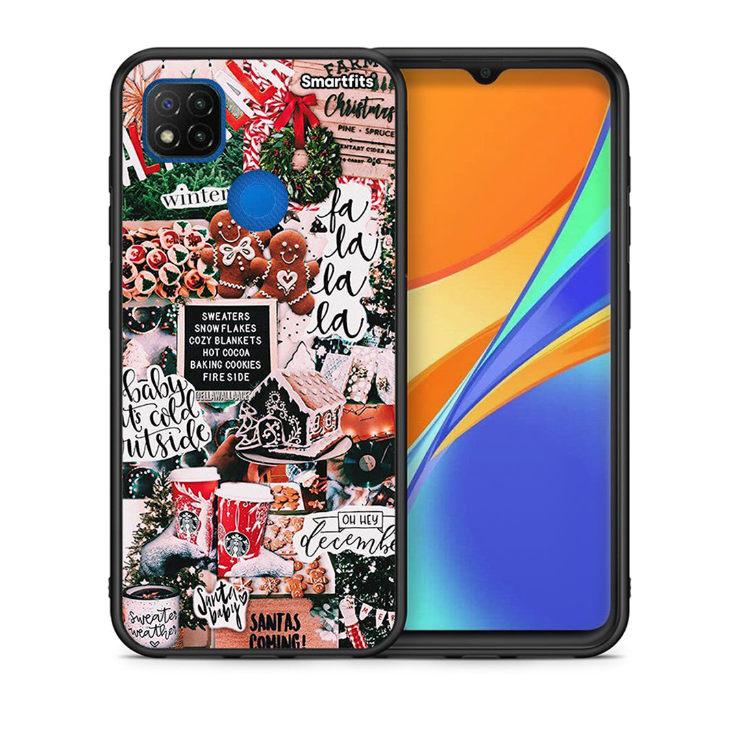 Θήκη Xiaomi Redmi 9C Xmas Habbits από τη Smartfits με σχέδιο στο πίσω μέρος και μαύρο περίβλημα | Xiaomi Redmi 9C Xmas Habbits case with colorful back and black bezels