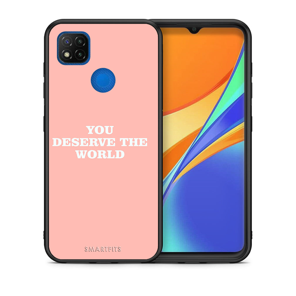 Θήκη Αγίου Βαλεντίνου Xiaomi Redmi 9C You Deserve The World από τη Smartfits με σχέδιο στο πίσω μέρος και μαύρο περίβλημα | Xiaomi Redmi 9C You Deserve The World case with colorful back and black bezels