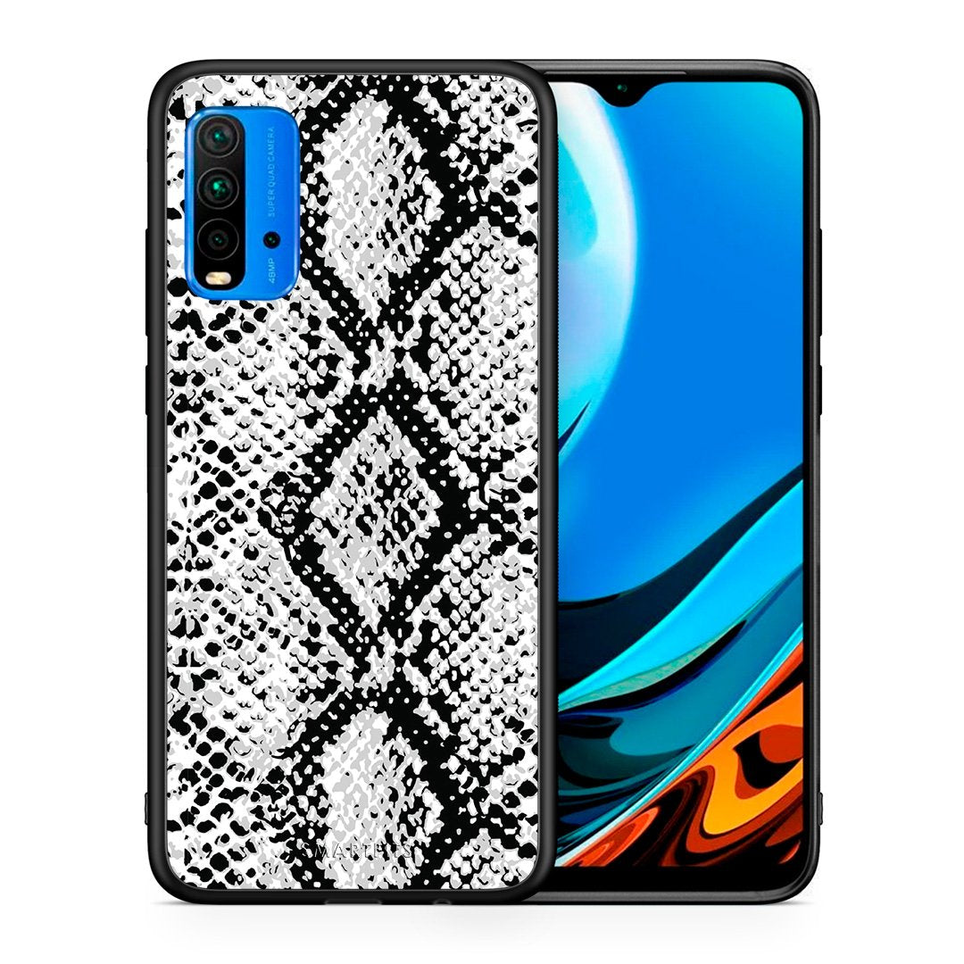 Θήκη Xiaomi Redmi 9T White Snake Animal από τη Smartfits με σχέδιο στο πίσω μέρος και μαύρο περίβλημα | Xiaomi Redmi 9T White Snake Animal case with colorful back and black bezels