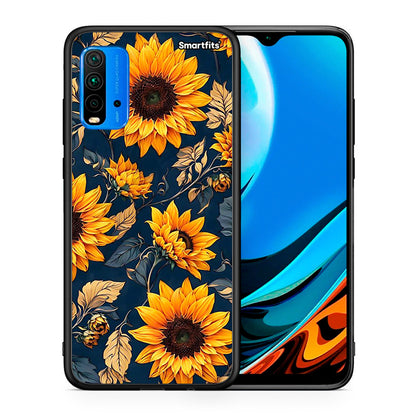 Θήκη Xiaomi Poco M3 Autumn Sunflowers από τη Smartfits με σχέδιο στο πίσω μέρος και μαύρο περίβλημα | Xiaomi Poco M3 Autumn Sunflowers case with colorful back and black bezels