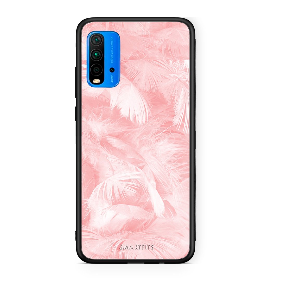 33 - Xiaomi Redmi 9T Pink Feather Boho case, cover, bumper