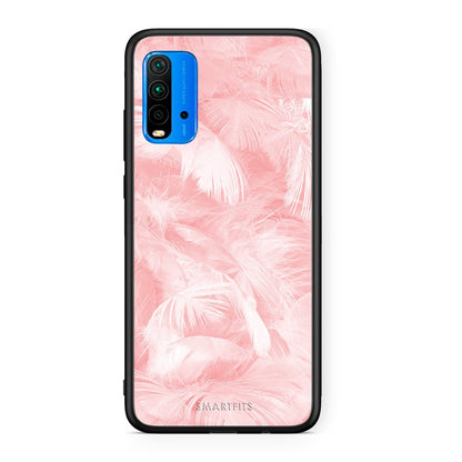33 - Xiaomi Redmi 9T Pink Feather Boho case, cover, bumper