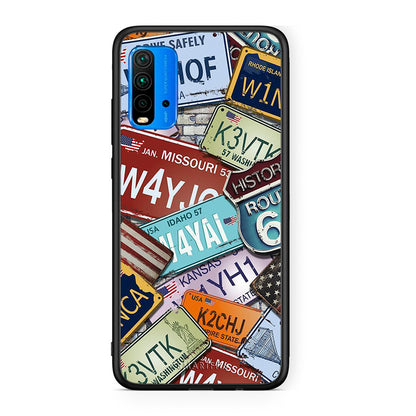 Xiaomi Redmi 9T Car Plates θήκη από τη Smartfits με σχέδιο στο πίσω μέρος και μαύρο περίβλημα | Smartphone case with colorful back and black bezels by Smartfits