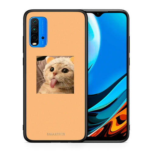 Θήκη Xiaomi Redmi 9T Cat Tongue από τη Smartfits με σχέδιο στο πίσω μέρος και μαύρο περίβλημα | Xiaomi Redmi 9T Cat Tongue case with colorful back and black bezels