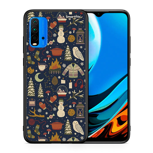 Θήκη Xiaomi Redmi 9T Christmas Elements από τη Smartfits με σχέδιο στο πίσω μέρος και μαύρο περίβλημα | Xiaomi Redmi 9T Christmas Elements case with colorful back and black bezels
