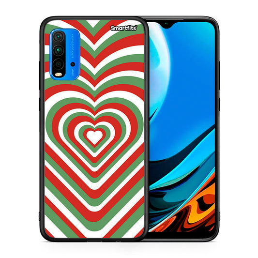 Θήκη Xiaomi Redmi 9T Christmas Hearts από τη Smartfits με σχέδιο στο πίσω μέρος και μαύρο περίβλημα | Xiaomi Redmi 9T Christmas Hearts case with colorful back and black bezels