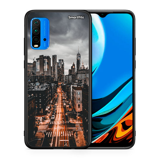 Θήκη Xiaomi Redmi 9T City Lights από τη Smartfits με σχέδιο στο πίσω μέρος και μαύρο περίβλημα | Xiaomi Redmi 9T City Lights case with colorful back and black bezels