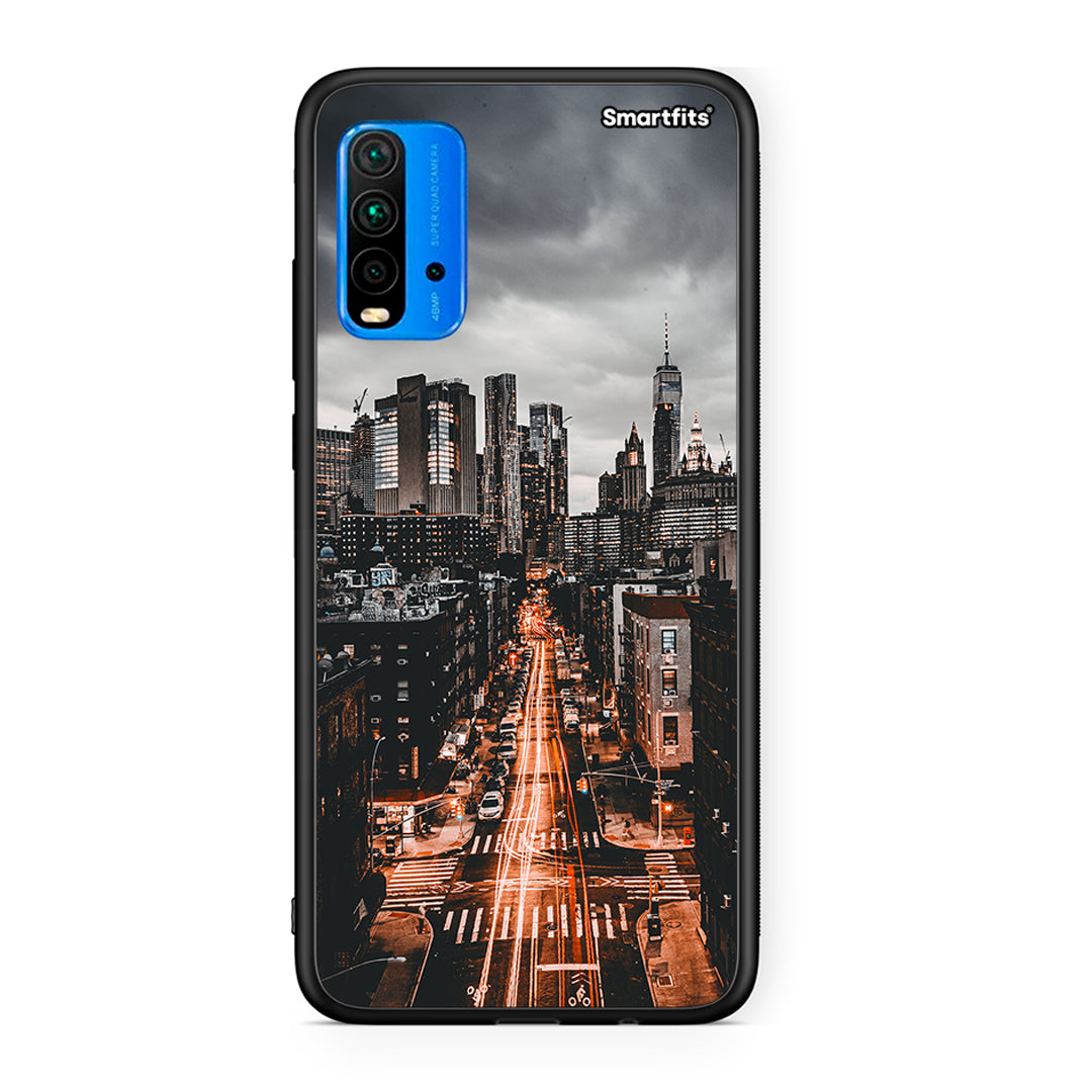 Xiaomi Redmi 9T City Lights θήκη από τη Smartfits με σχέδιο στο πίσω μέρος και μαύρο περίβλημα | Smartphone case with colorful back and black bezels by Smartfits